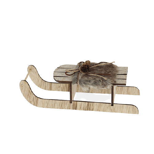 Holz Schlitten mit Fell & Zapfen Holz Schlitten mit Fell & Zapfen