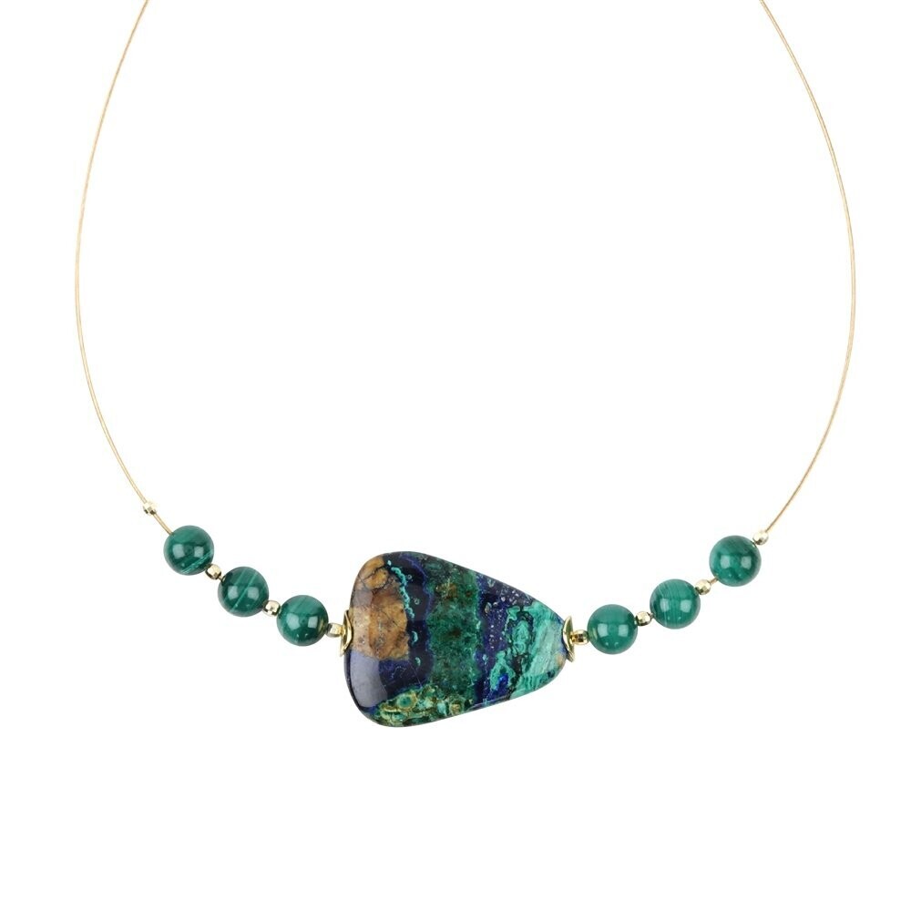 Collier Azurit-Malachit-Tropfen, 925 Silber verg.