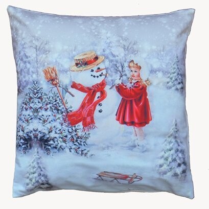 40x40 Kissenhülle "Schneemann und Mädchen"