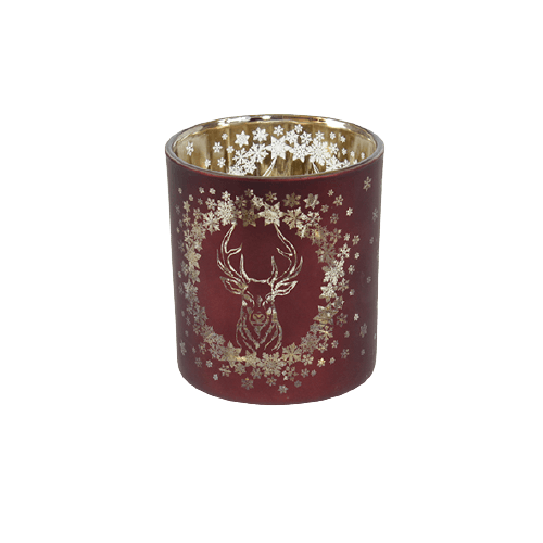 Glas-Windlicht Hirschkopf | burgund