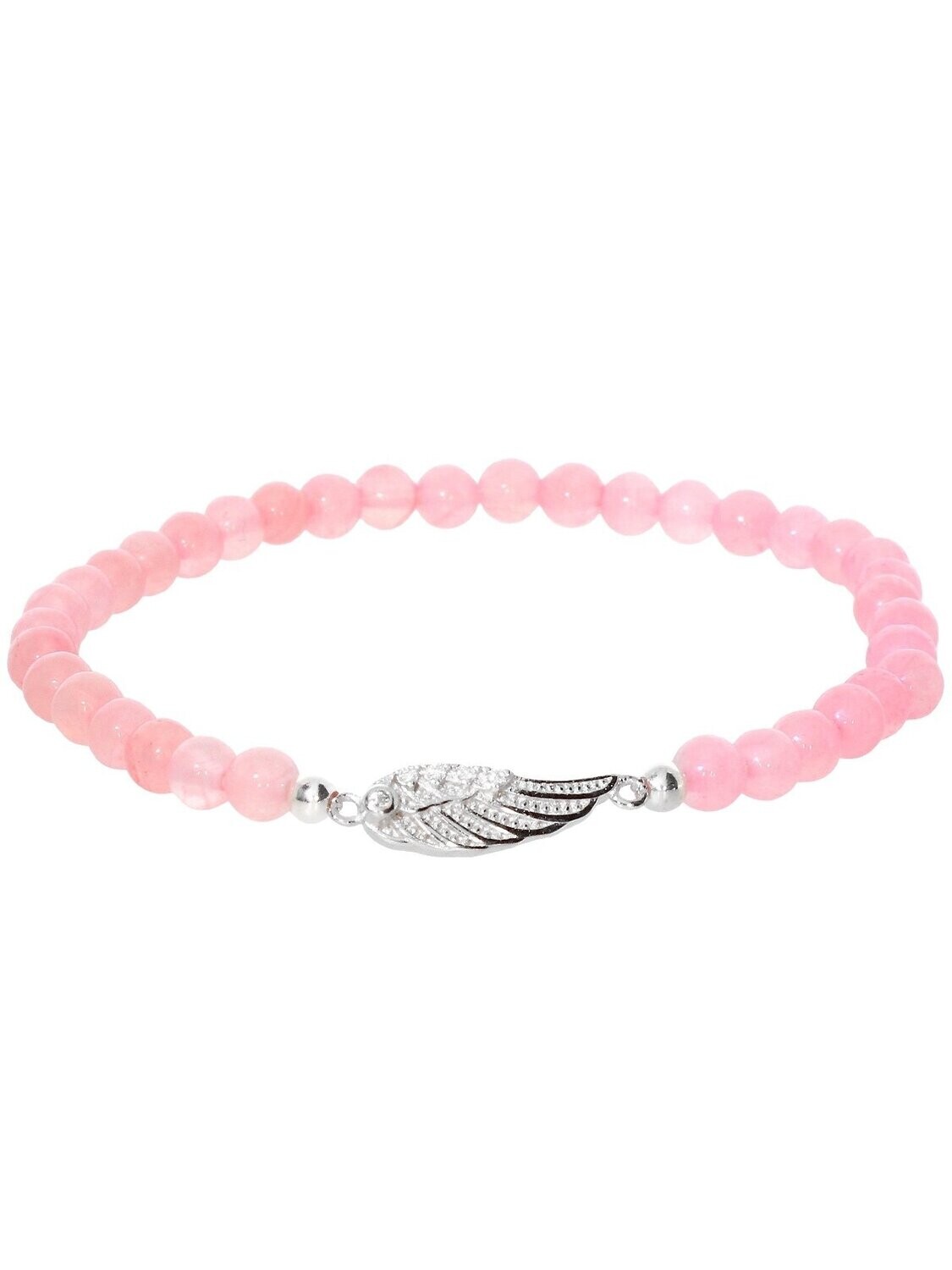 Armband Rosenquarz mit 925 Silber | Engelsflügel