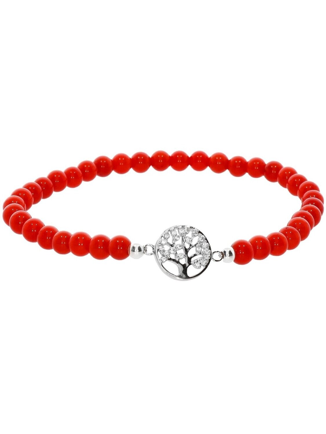 Armband Koralle mit 925 Silber | Lebensbaum