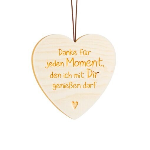 Anhänger Zirben-Herz Typ 2: “Danke für jeden Moment”