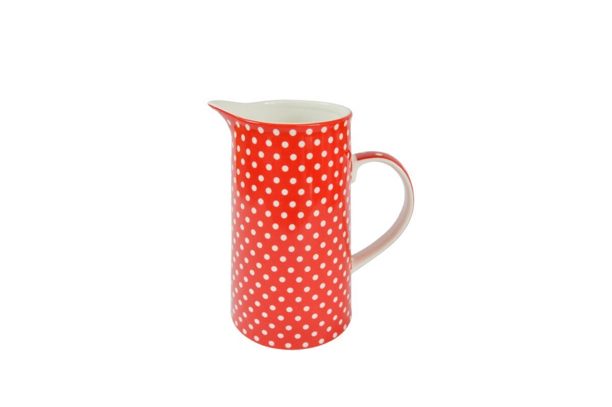 Kanne mit Griff - Polka Dots rot/weiß