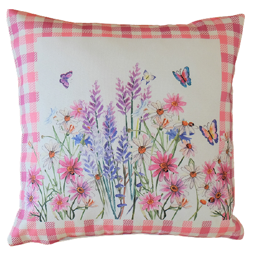 Kissenhülle 40/40 Druckdesign "bunte Blumen", rosa Rand