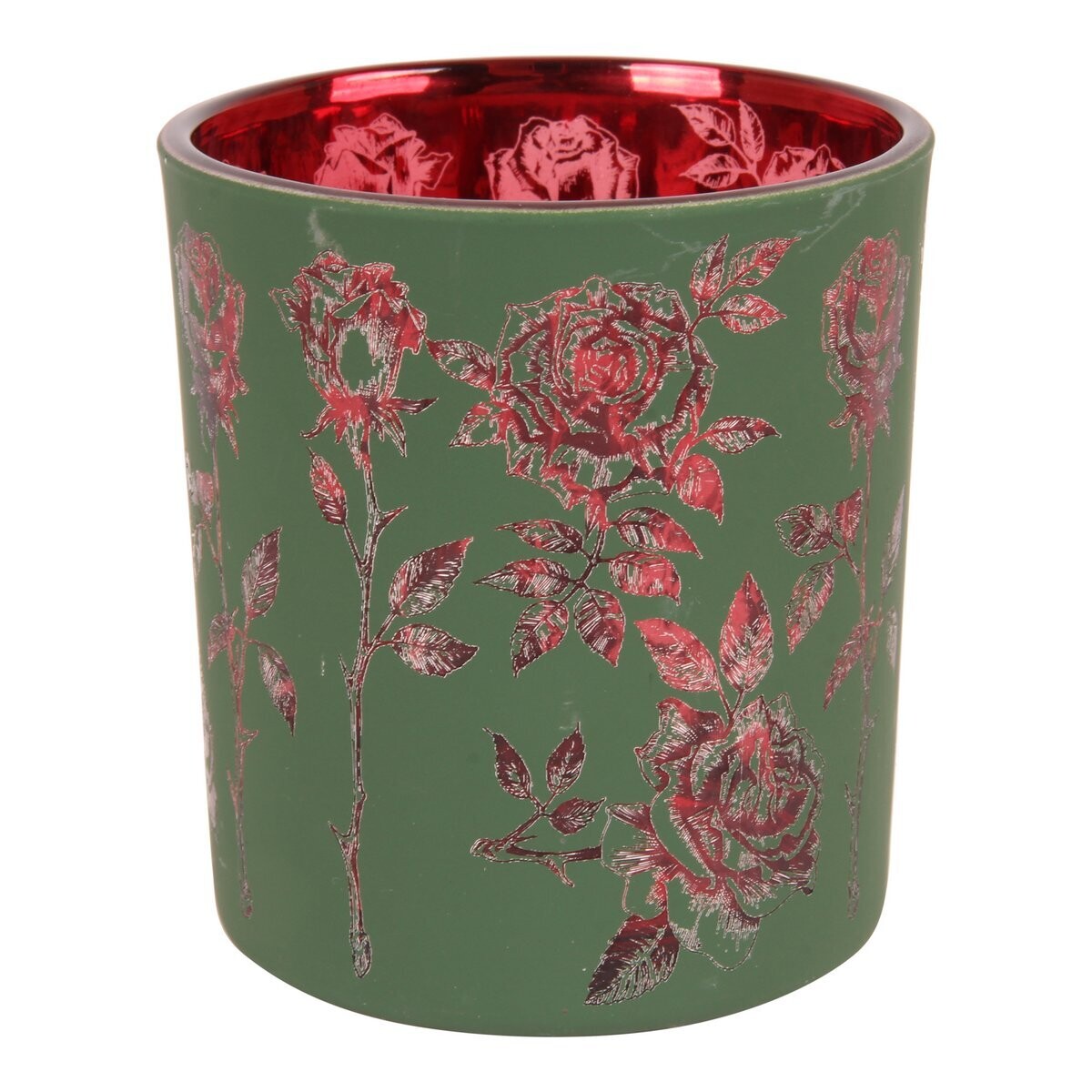 Teelicht 8cm | grün/pink Rosen