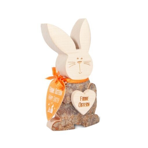 Osterhase aus Holz mit Herz "Frohe Ostern"