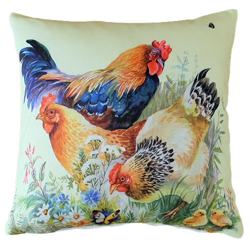 Kissenhülle 40x40 "Hahn, Henne & Küken"
