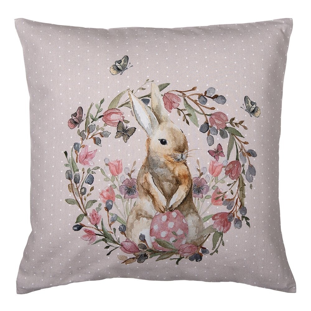 Kissenhülle 40x40 "Hase im Blumenkreis und Punkten"
