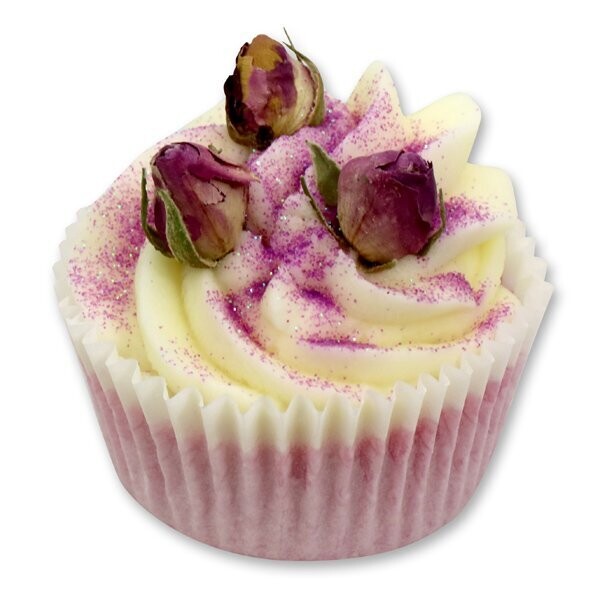 XL Badebutter-Cupcake mit Schafmilch 90g, Rosenknospen/Rose