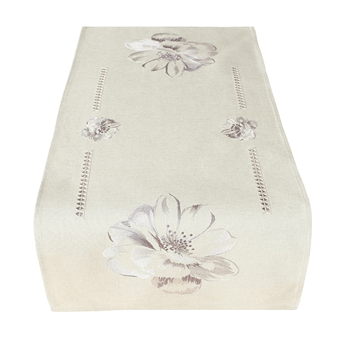 Läufer 40/90 grau Stickerei "Blumen" Hohlsaum