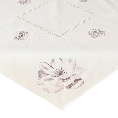 Mitteldecke 85x85 wollweiß/grau Stickerei "Blumen" Hohlsaum