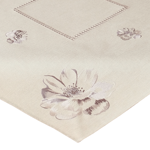 Mitteldecke 85x85 grau Stickerei "Blumen" Hohlsaum