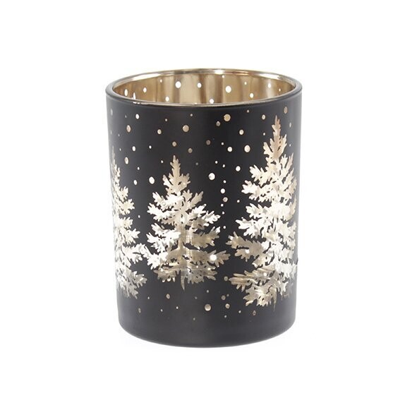 Glaswindlicht - Baummotiv | schwarz/gold