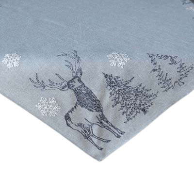 Mitteldecke 85x85 grau/weiß Stickerei Mitteldecke 85x85 grau/weiß Stickerei "Hirsch/ Bäume/ Schneesterne"