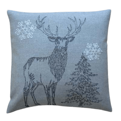 Kissenhülle 40x40 grau/weiß Stickerei Kissenhülle 40x40 grau/weiß Stickerei "Hirsch/ Bäume/ Schneesterne"
