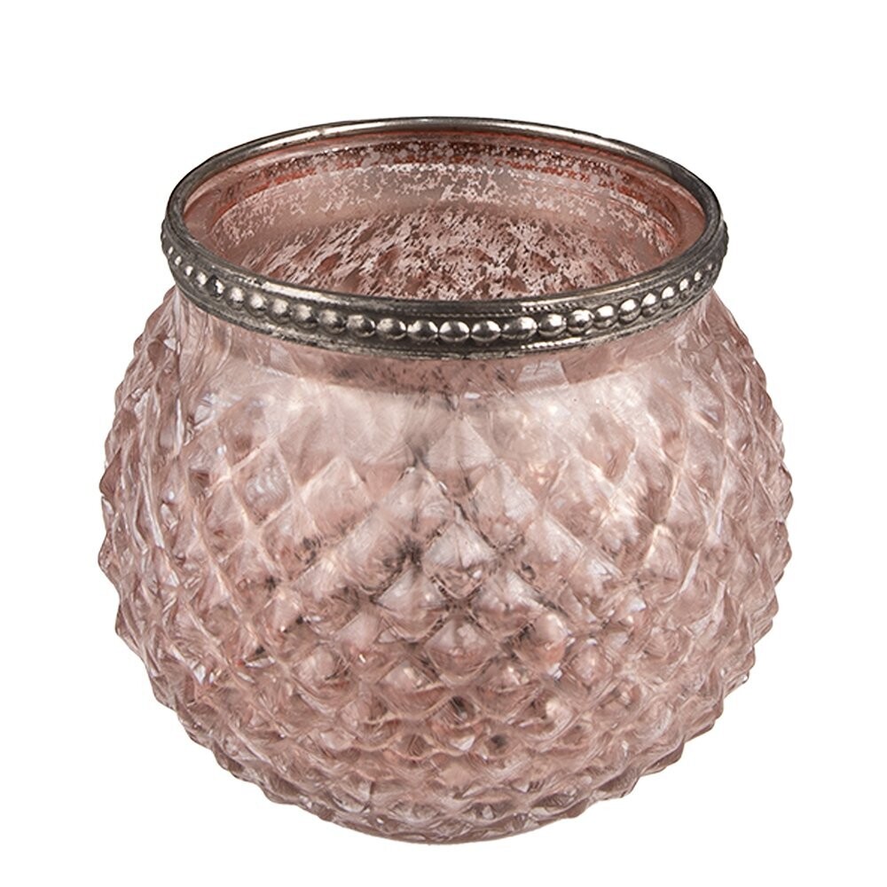 Teelichthalter aus Glas | rosa mit silber Rand