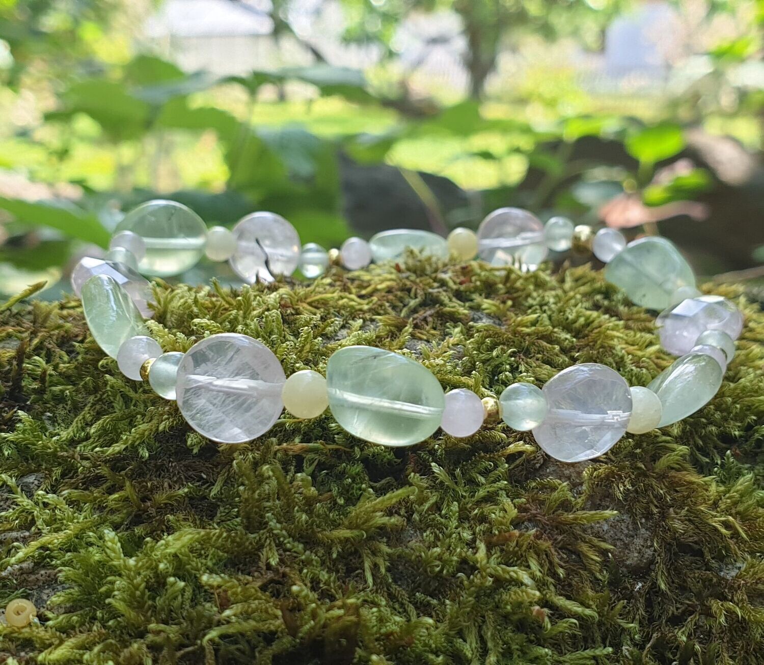 Armband mit Rosenquarz, Prehnit, Calcit