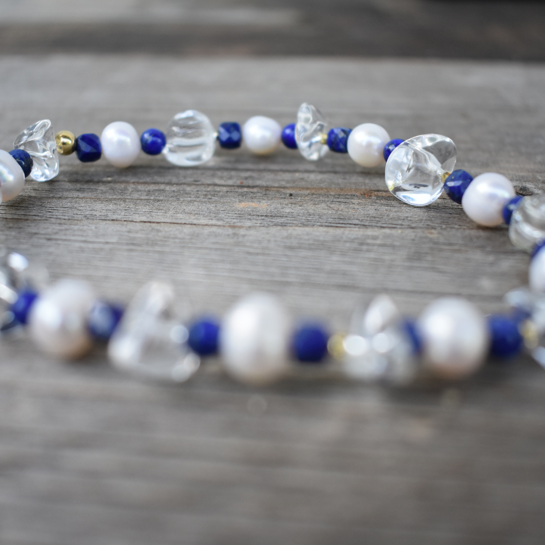 Armband mit Bergkristall, Lapis & Süßwasserperle