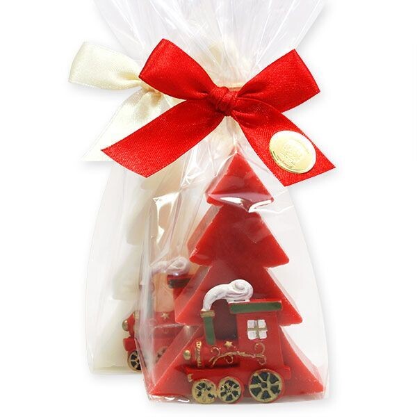 Schafmilchseife Tannenbaum dekoriert mit Lokomotive Classic/Granatapfel
