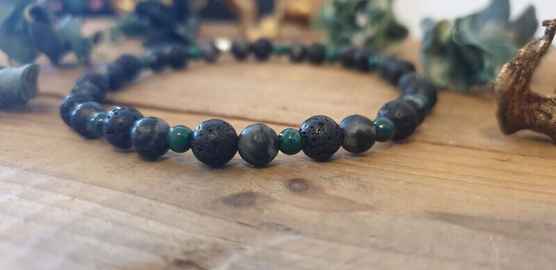 Herrenarmband - Lava, Gabbro & Malachit Herrenarmband - Lava, Gabbro & Malachit