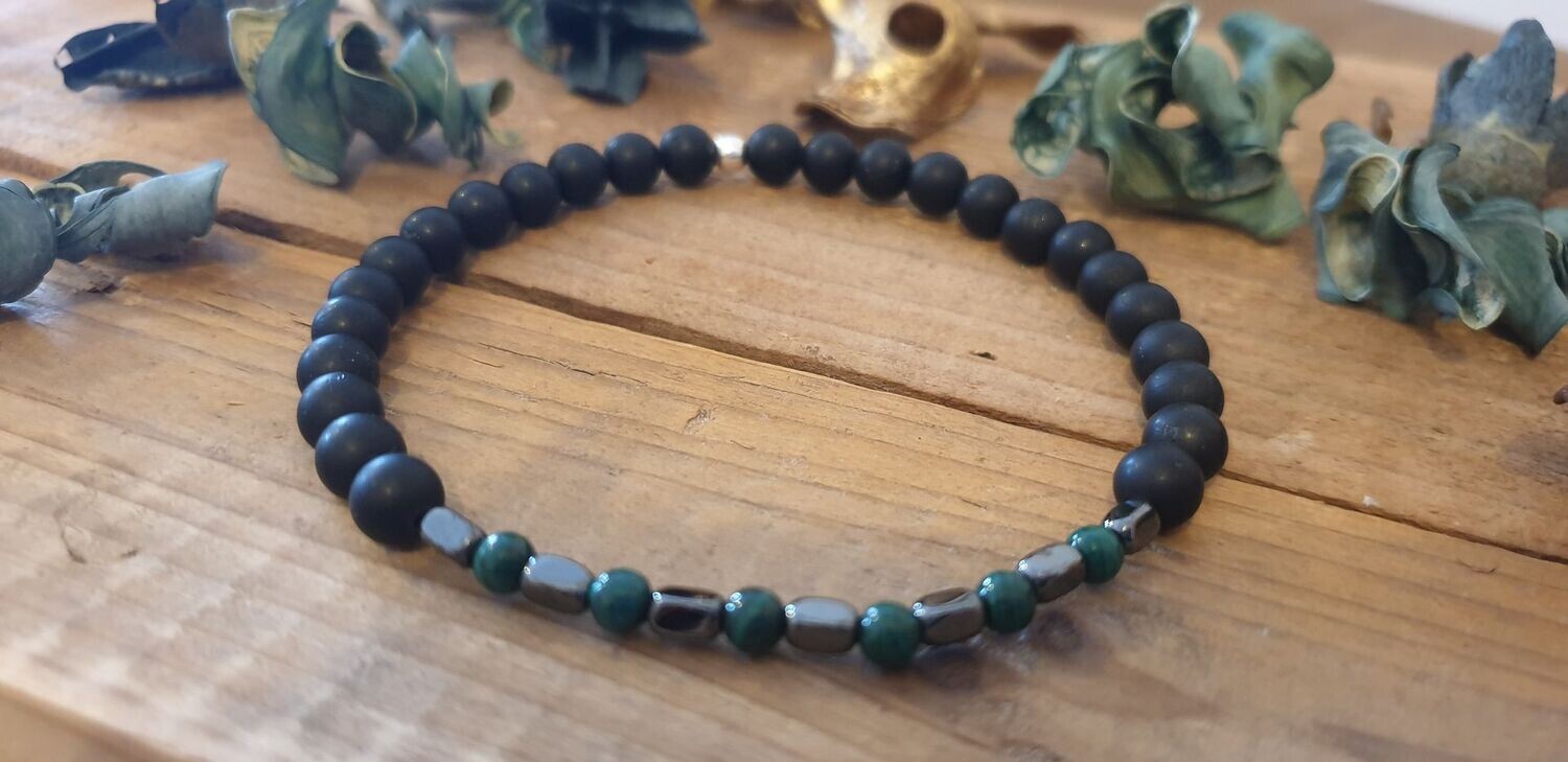 Herrenarmband - Lava, Hämatit & Malachit