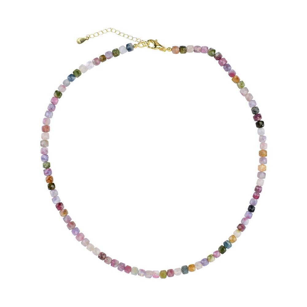 Kette Turmalin bunt Würfel facettiert | 4mm
