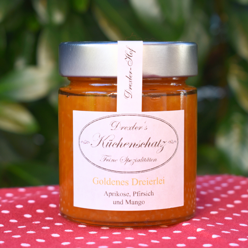 Marmelade | Goldenes Dreierlei | Aprikose, Pfirsich, Mango Marmelade | Goldenes Dreierlei | Aprikose, Pfirsich, Mango