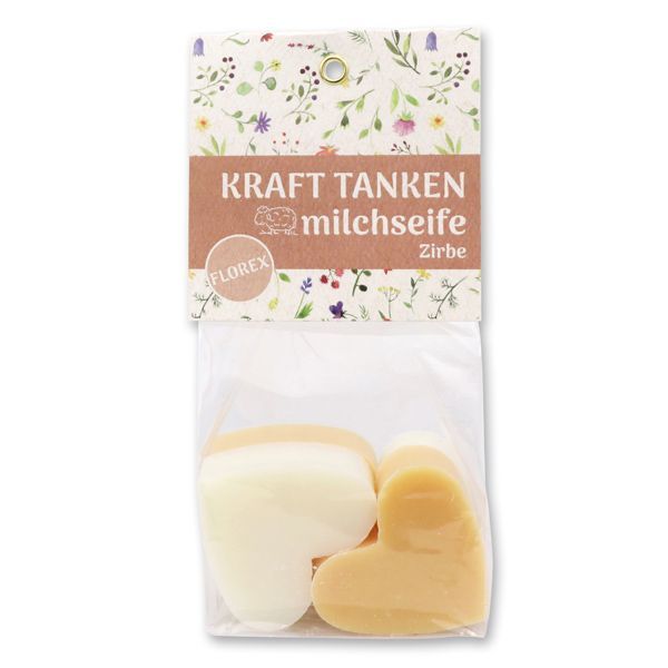 Schafmilchseife Herz mittel 4x23g in Cello "Kraft tanken", Classic/Zirbe