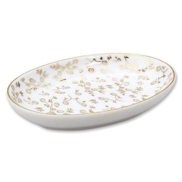 Seifenschale Porzellan mit Blumen Gold