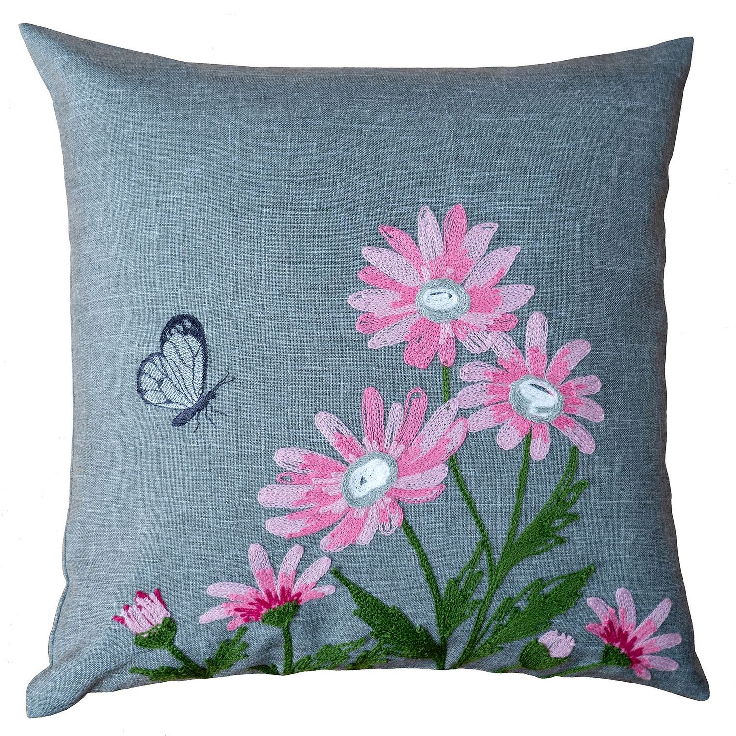 40/40 KH, Kurbelstickerei "rosa Margeriten", grau