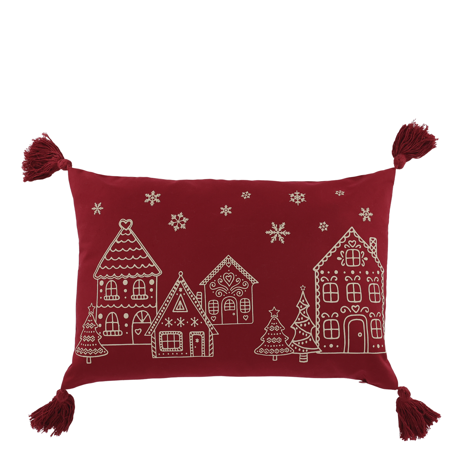 Kissenbezug mit Häuser & Quasten Kissenbezug mit Häuser & Quasten
