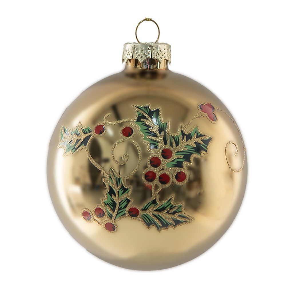 Weihnachtskugel Gold mit Stechpalme Weihnachtskugel Gold mit Stechpalme