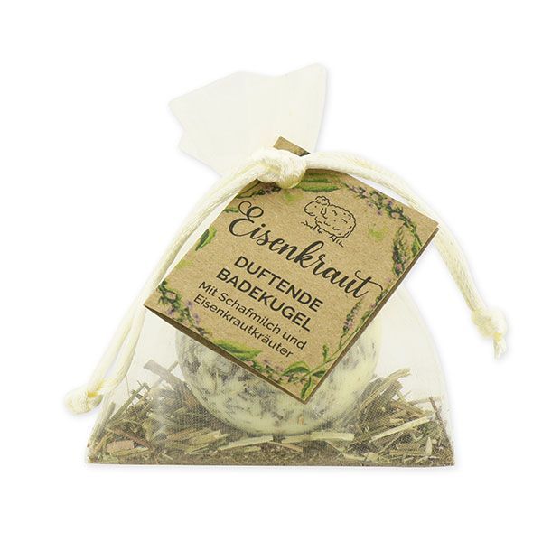 Badebutter-Kugel mit Schafmilch 50g im Organzasackerl "Wohlfühlzeit", Eisenkraut