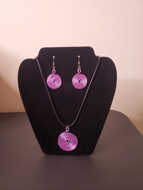 Wire Earrings &amp; Necklace Set ( Lilac)
