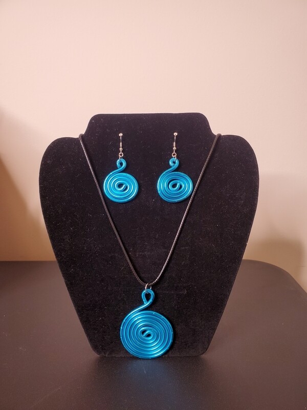 Wire Earrings &amp; Necklace Set- Turquoise