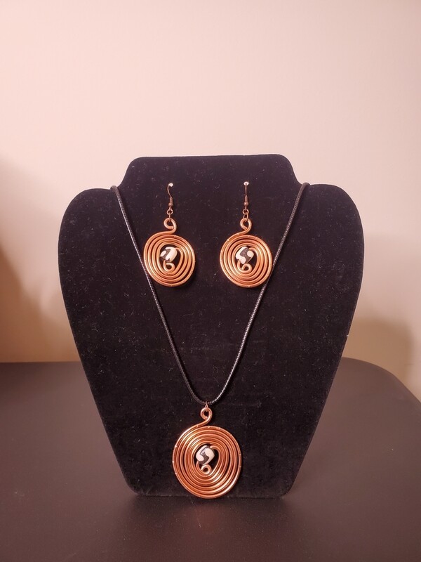 Wire Earrings &amp; Necklace Set- Copper w/Beads