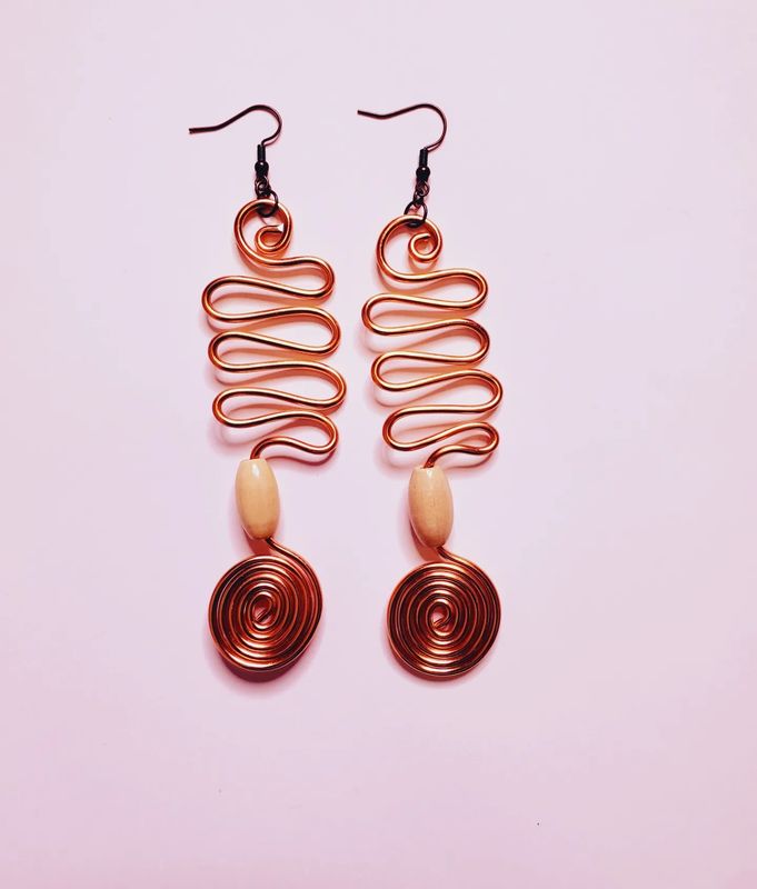 Copper Earrings w/ Cream Beads 