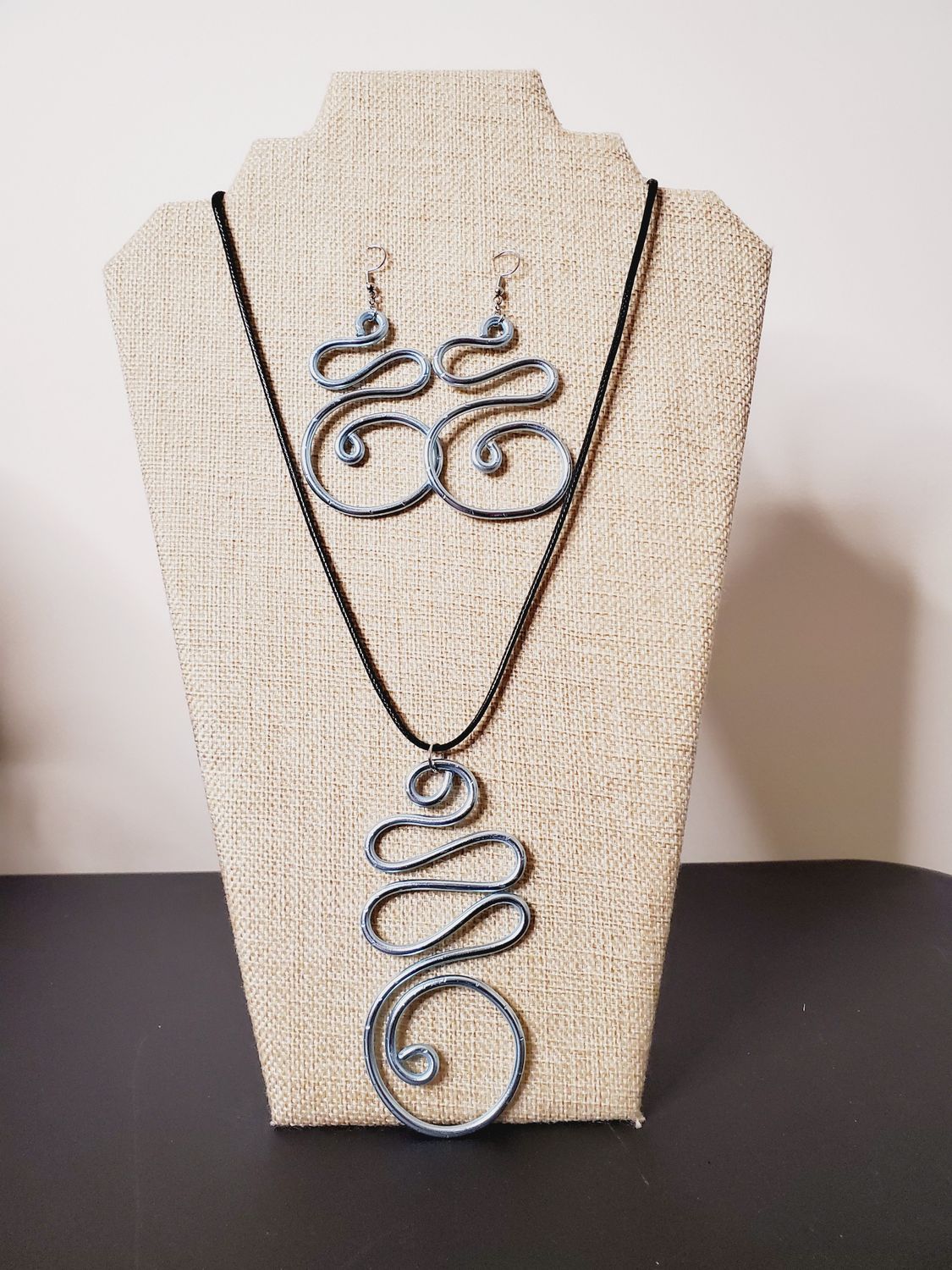 Wire Earrings &amp; Necklace Set- Sky Blue