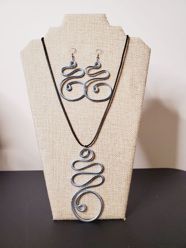 Wire Earrings &amp; Necklace Set- Sky Blue