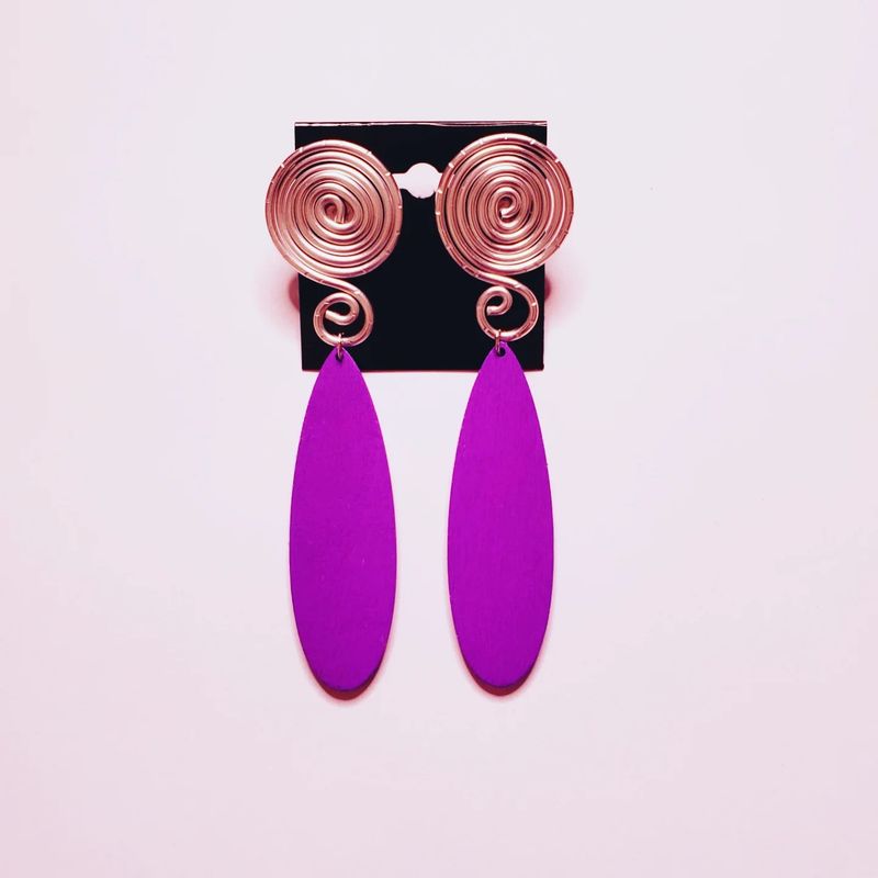 Wire &amp; Wood Stud Earrings- Purple