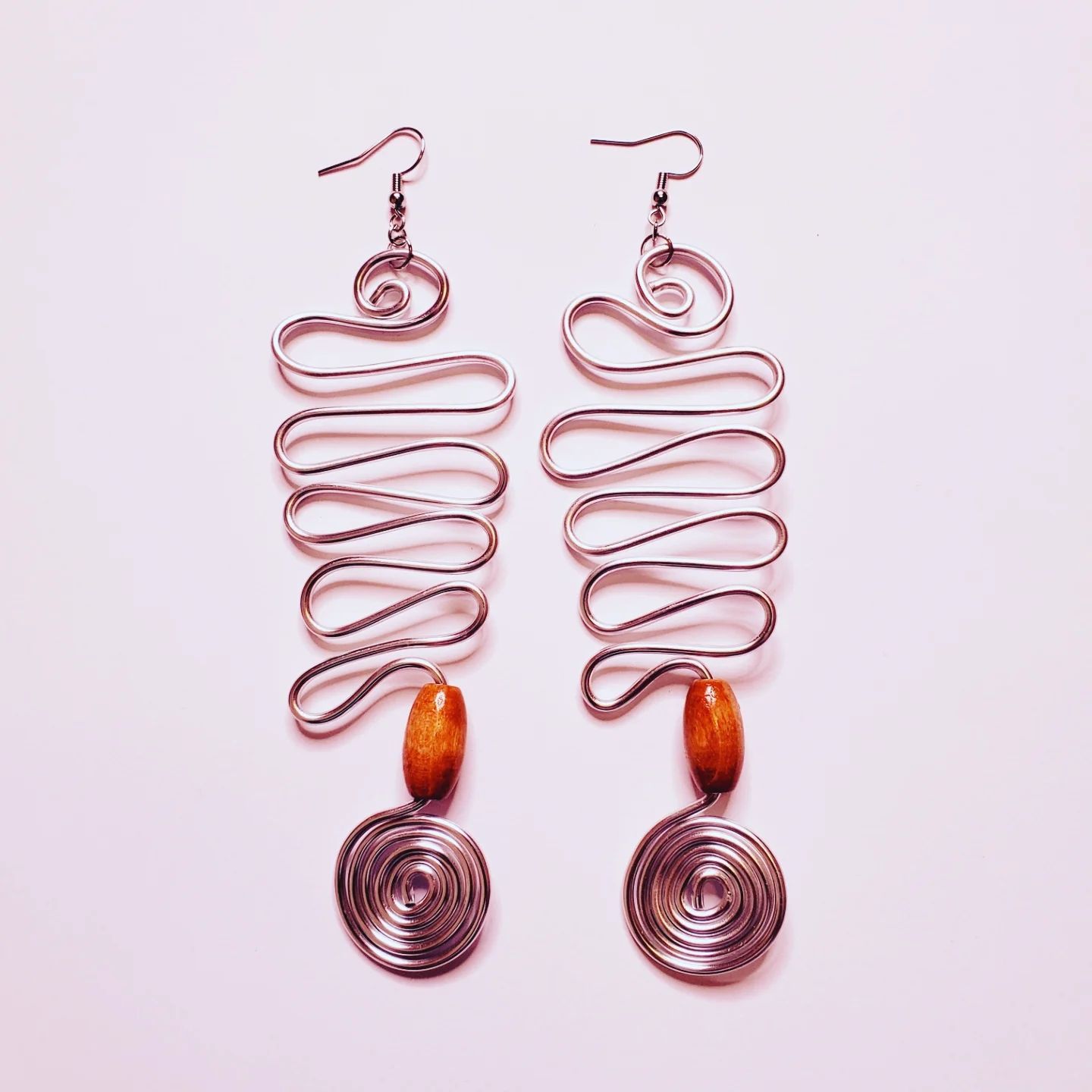 Wire Earrings - Silver w/ Brown Beads