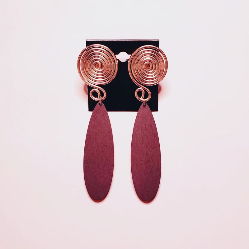 Wire &amp; Wood Stud Earrings- Gray