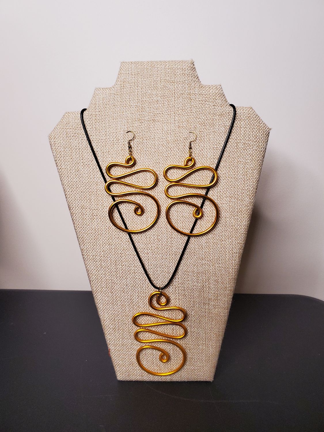 Wire Earrings &amp; Necklace Set- Dark Gold
