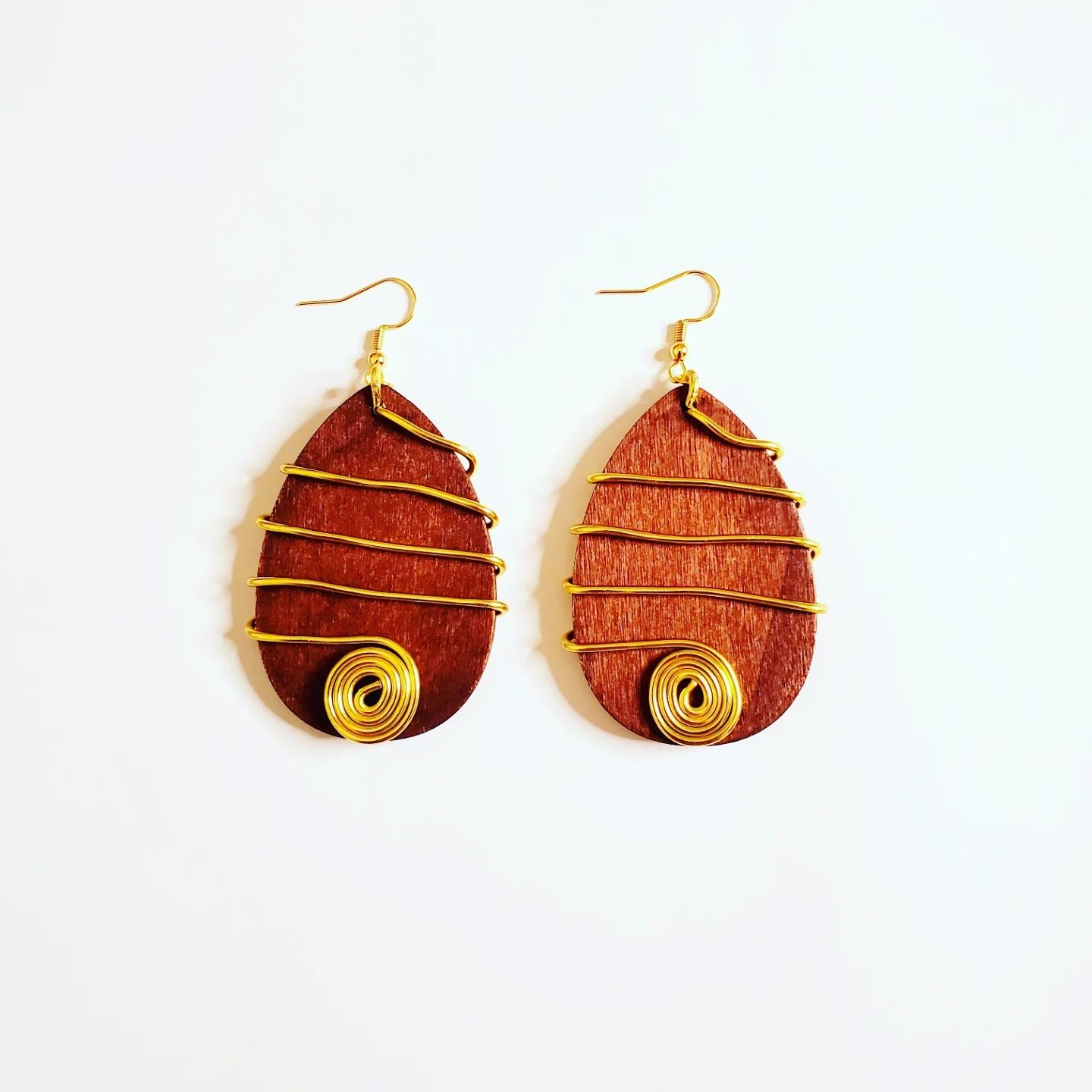 Wire &amp; Wood Earrings- Dark Brown