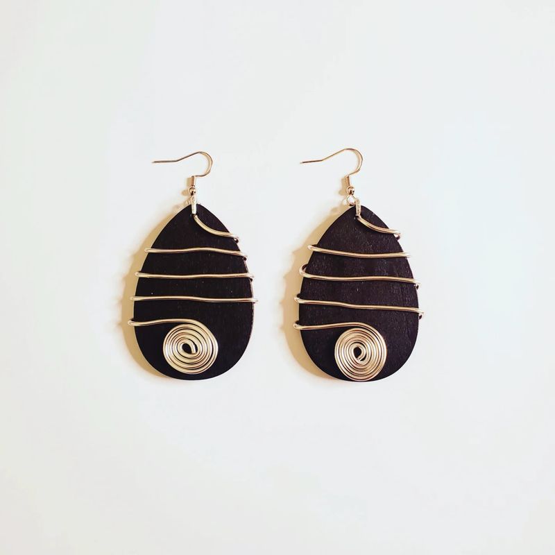 Wire &amp; Wood Earrings- Black