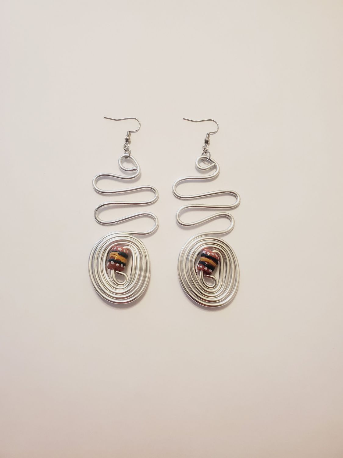 Wire Earrings w / Beads- Silver
