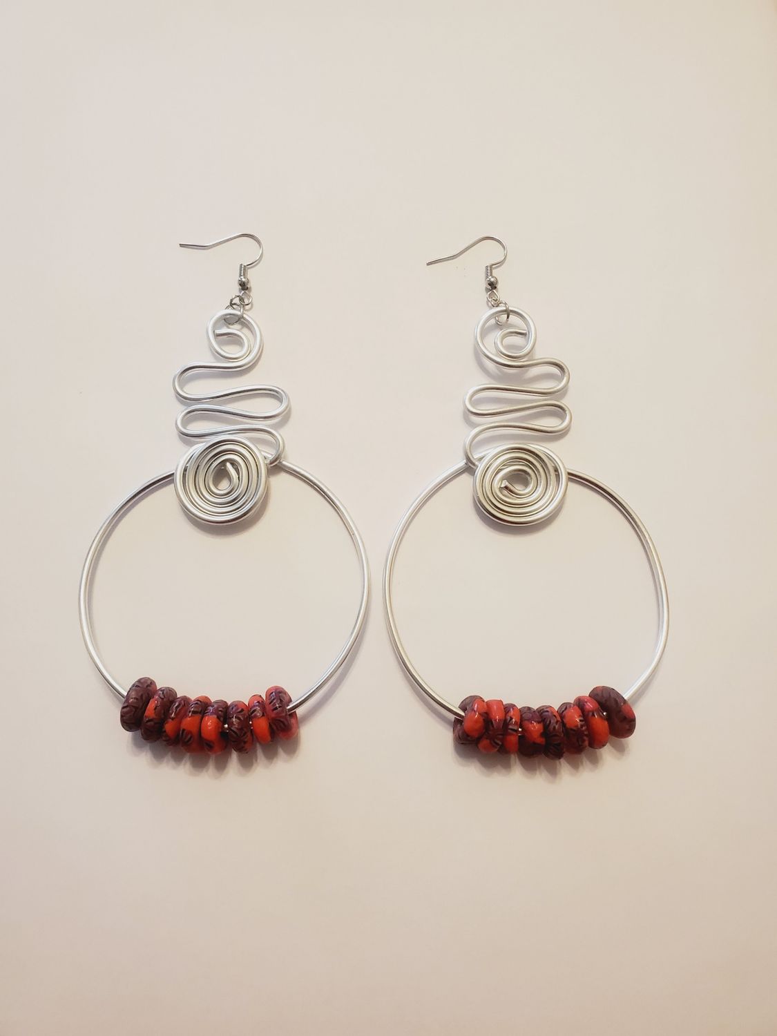 Wire Hoops w/ African Beads- Silver