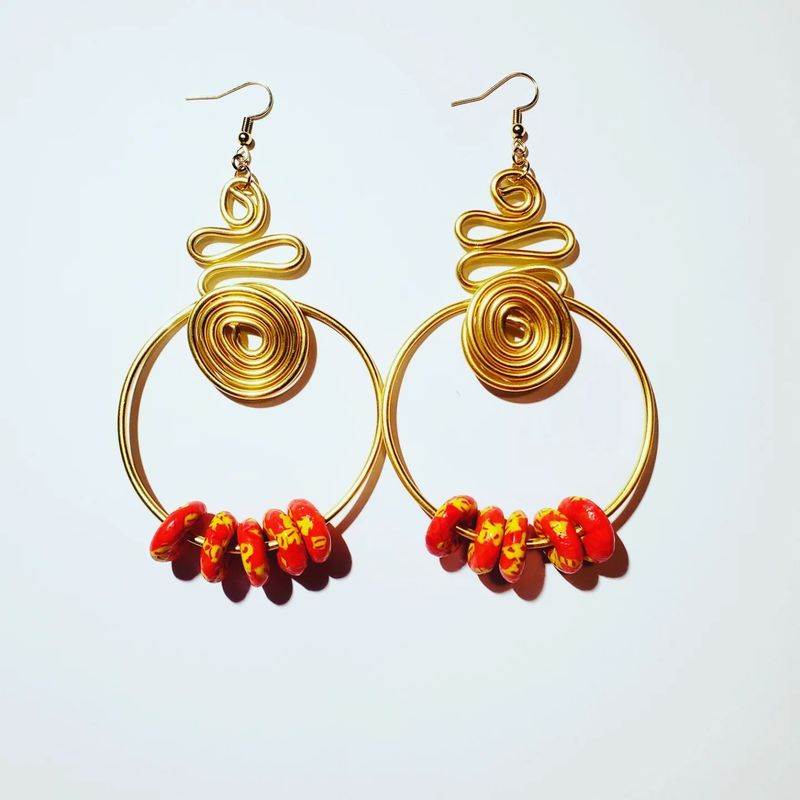 Wire Earrings w/ African Beads