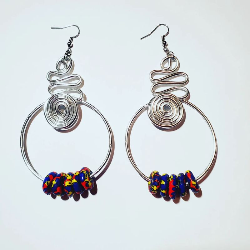 Wire Earrings w/ African Beads